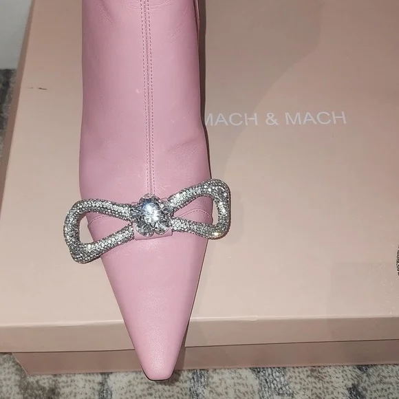 MACH & MACH Crystal Embellished Double Bow Bootie size 38 - Picture 4 of 7